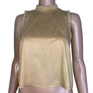 Wild Pearl suede looking mock neck sleeveless tan western/70's style top SZ XS